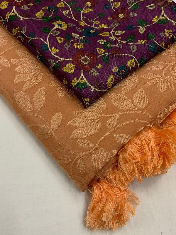 Orange Jute Silk Woven Design Saree with Unstitched Blouse - Hiral Fashion - Distacart