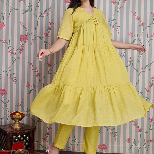 Ode by House of Pataudi Pure Cotton Anarkali Kurta with Trousers - Distacart