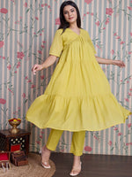 Thumbnail for Ode by House of Pataudi Pure Cotton Anarkali Kurta with Trousers - Distacart