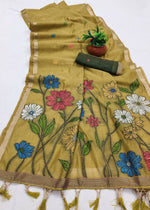 Thumbnail for Vastranavya Yellow Muga Cotton Meenakari & Azarakh Pallu Saree with Contrast Blouse - Distacart