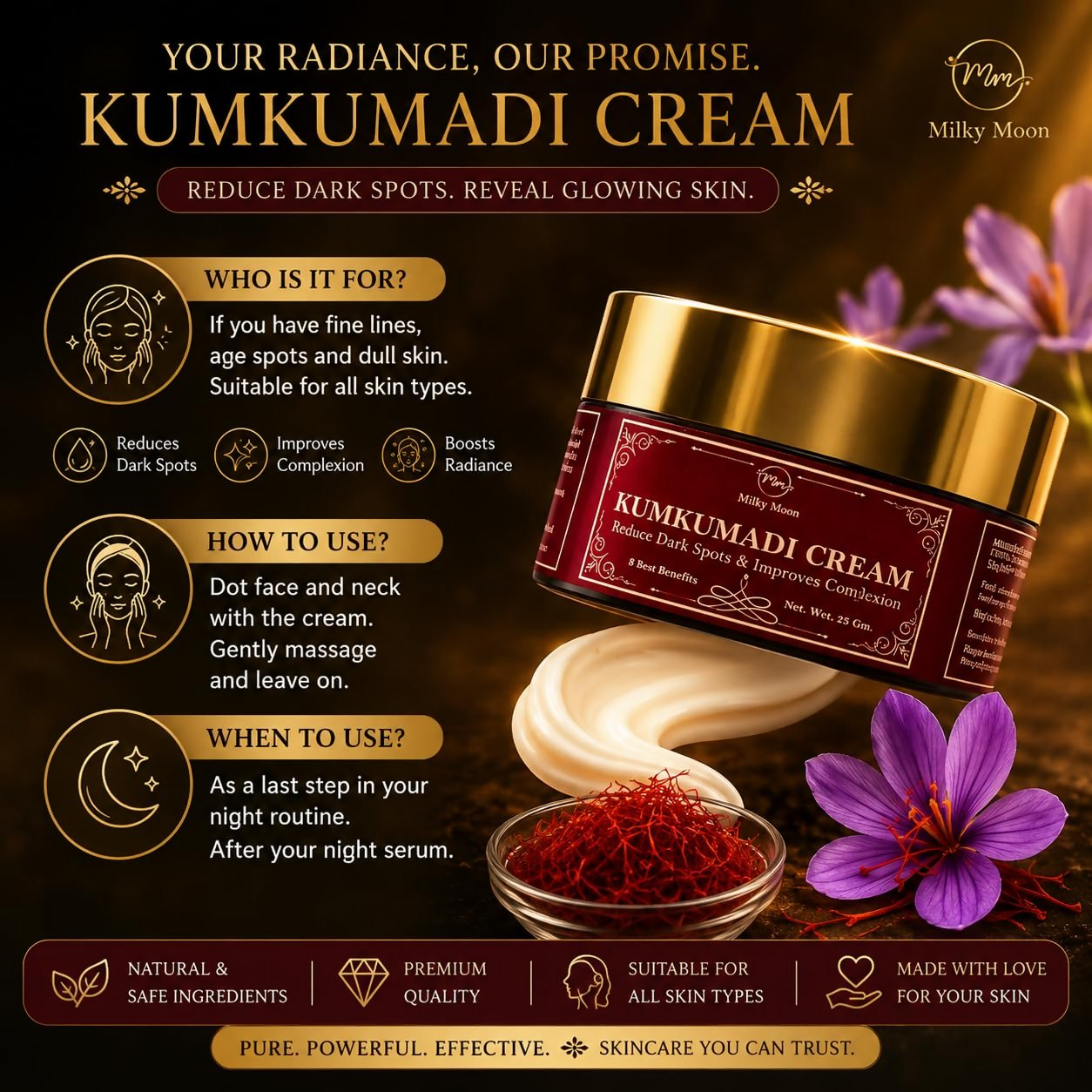 Milky Moon Kumkumadi Cream for Pigmentation & Wrinkles Night Cream - Dista