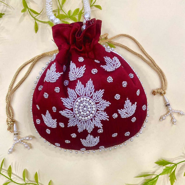 Joban Fashion Pearl Hand Work Potli Bag - Maroon