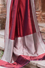 Thumbnail for Joban Fashion Maroon Red Colour Banarasi Katan Pure Handloom Banarasi Silk Saree