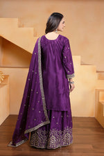 Thumbnail for Teeya Creation Purple Chinon Embroidery Work Party Wear Palazzo Suit - Distacart