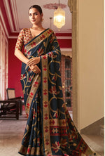 Thumbnail for Monjolika Fashion Silk Blend Navy Blue Printed Saree - Distacart