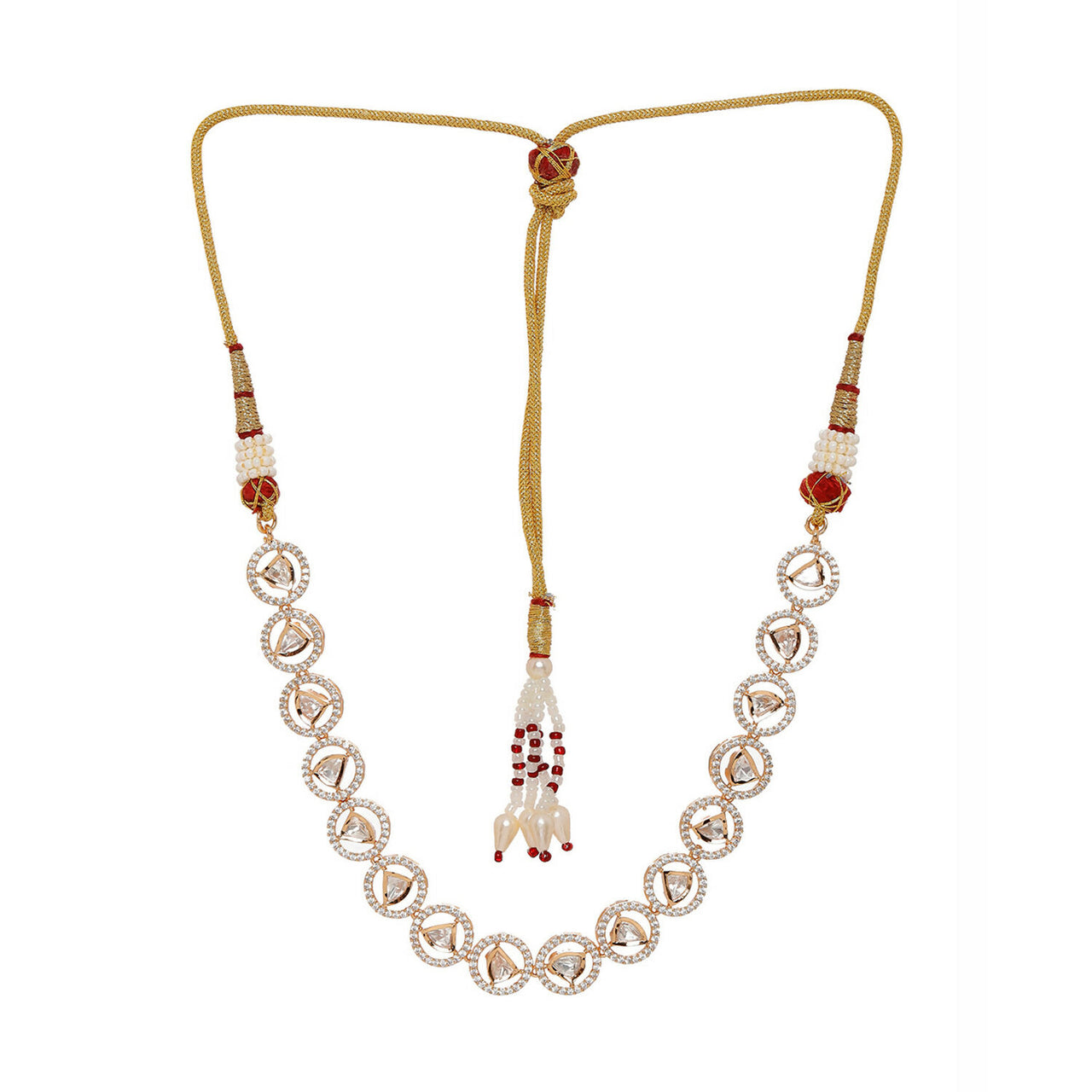 Patti Shapped Kundan and Round Diamond Neckpiece (Gold) - Ruby Raang - Distacart