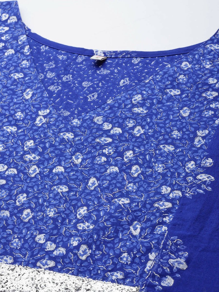 Ahalyaa Blue & White Floral Print Floral Kaftan Kurta - Distacart