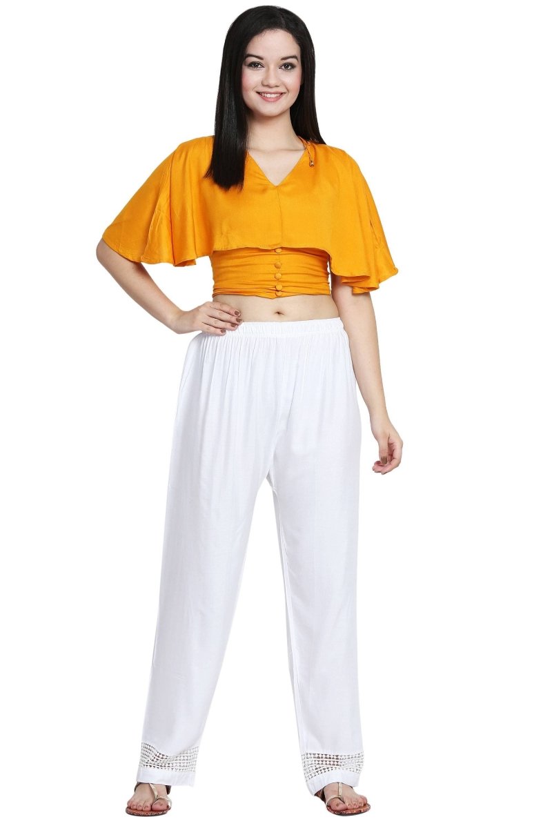 Asmaani White Color Plain Lace Palazzo