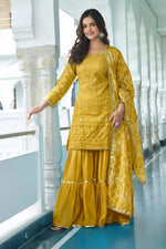 Thumbnail for Joban Fashion Yellow Kurta Set Chinon Silk Embroidery Sequence Work - Distacart