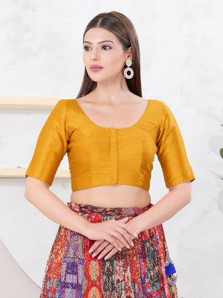 Joban Fashion Mustard Dupion Silk Elbow Sleeveless Front Open Blouse