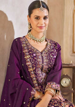 Thumbnail for Anaita Purple Vichitra Silk Readymade Suit with Embroidery & Lace Work - Distacart