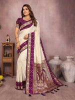Thumbnail for Aastha Fashion Cream Kalamkari Silk Zari Woven Saree - Distacart