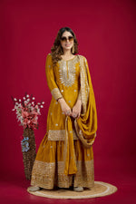 Thumbnail for Joban Fashion Yellow Kurta Set Silk Sequins , Zari, Coding & Thread Embroidered work - Distacart