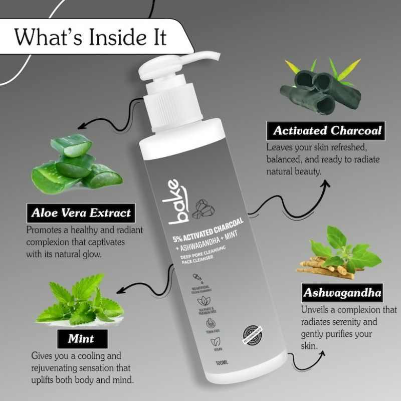 Bake 5% Activated Charcoal Face Cleanser - Distacart