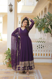 Thumbnail for Aastha Fashion Women's Purple Faux Georgette Sequins Embroidered Anarkali Dress with Dupatta - Distacart