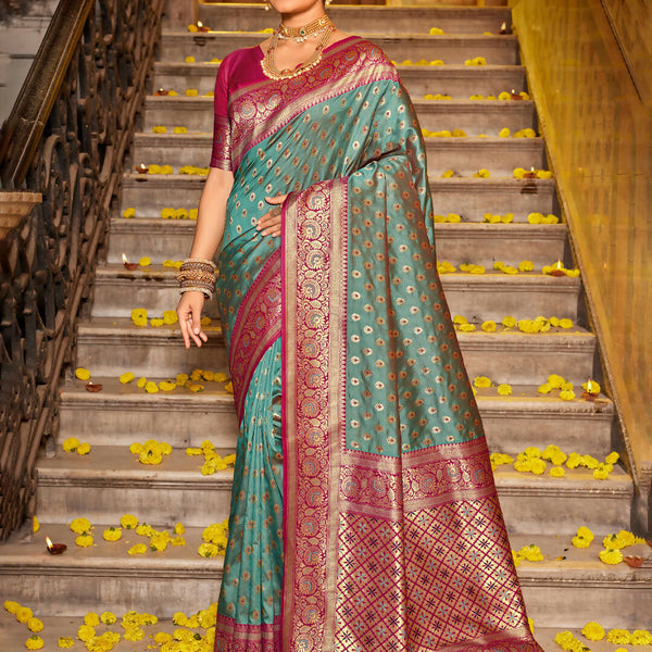 Astita Banarasi Silk Sea Green Saree