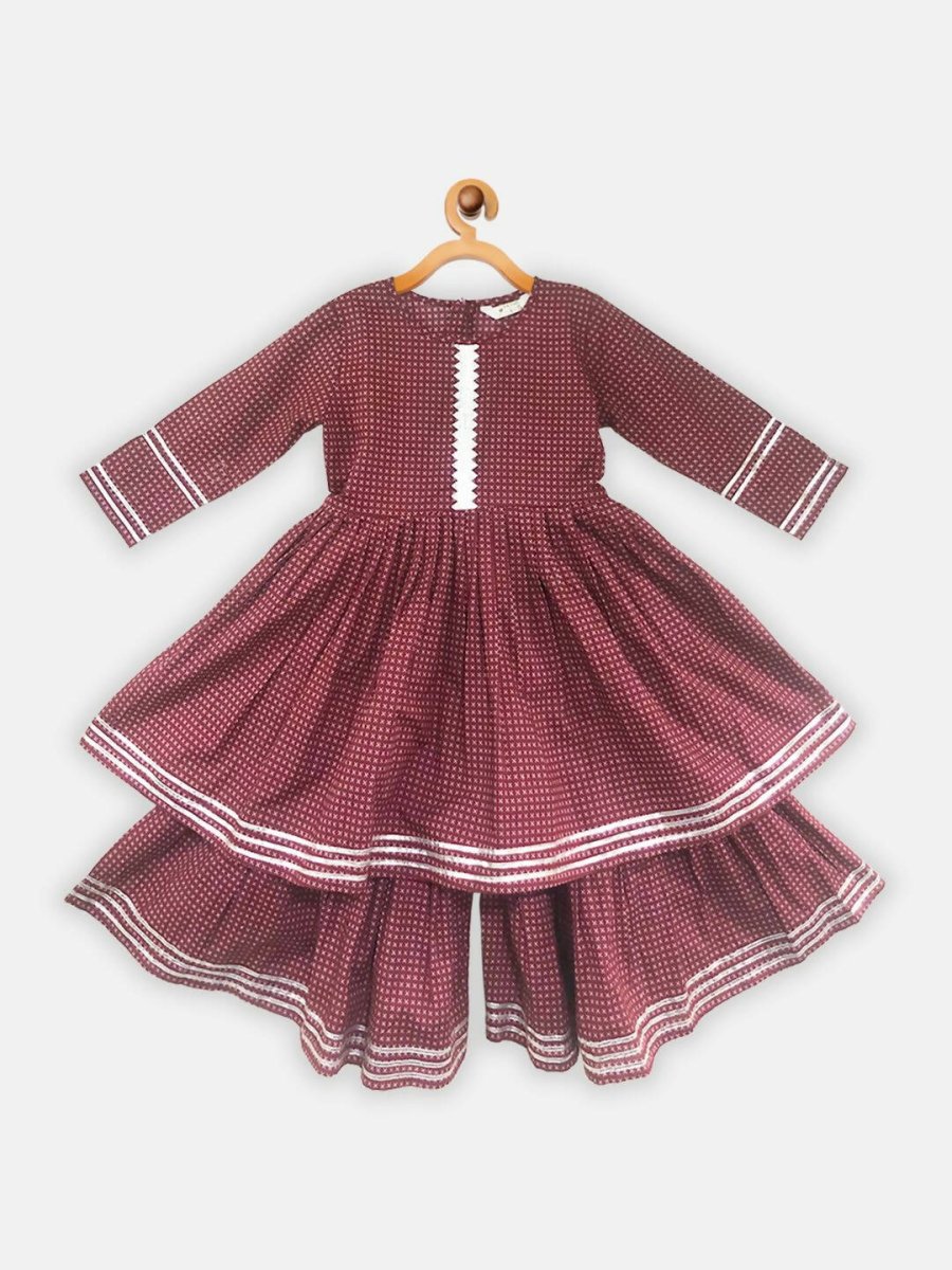 Ahalyaa Maroon Pure Cotton Digital Printed Kids Kurta Sharara Set For Girls - Distacart