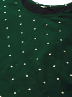 Thumbnail for Ahalyaa Women Green Georgette Golden Polka Dots Print Layered Tunic