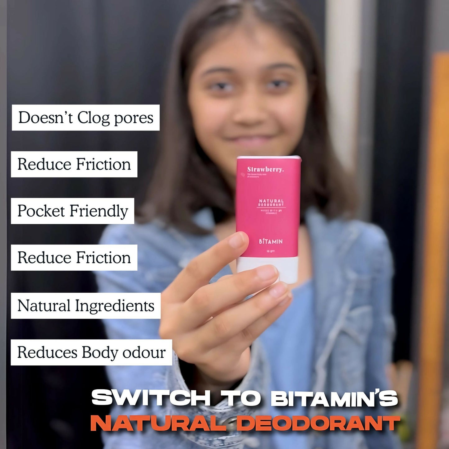 Bitamin Natural Strawberry, Peach, Deodorant Teens - Distacart