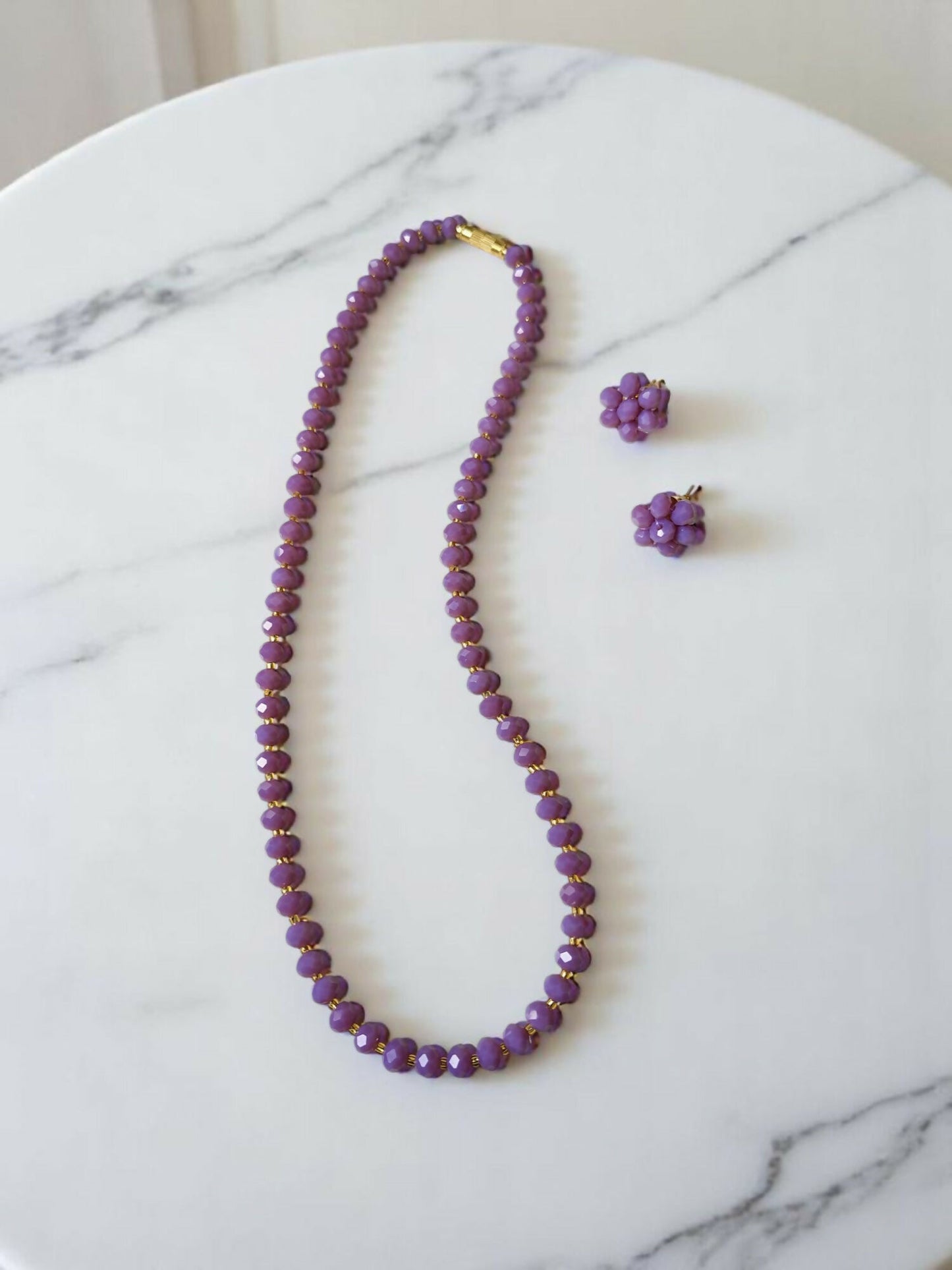 Inhanns Crystal Bloom – Single Line Necklace + Studs - Purple Type - Distacart