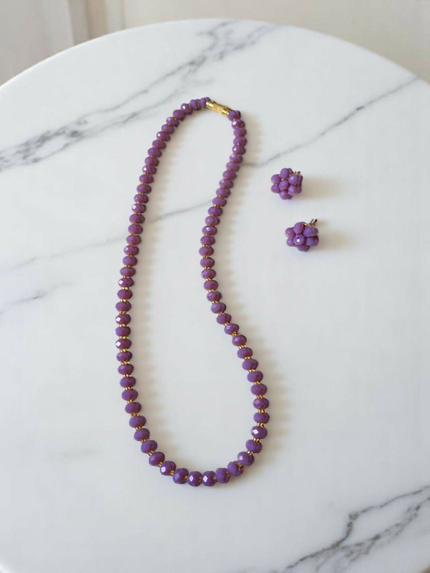 Inhanns Crystal Bloom – Single Line Necklace + Studs - Purple Type - Distacart
