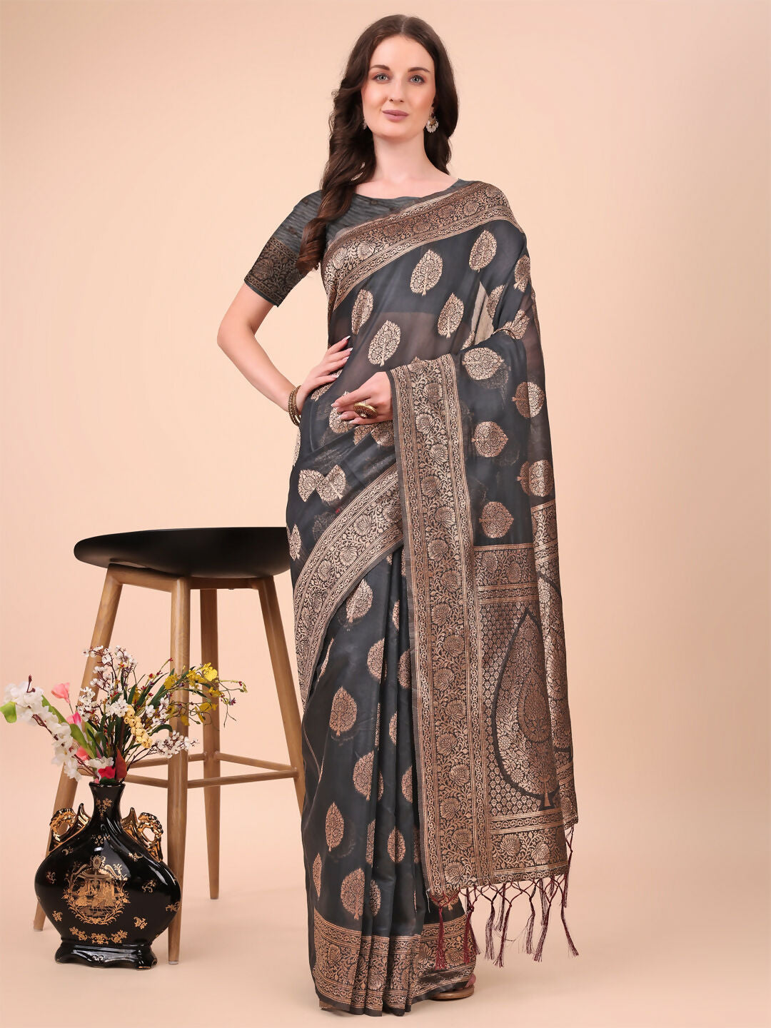 Astita Cotton Black Saree