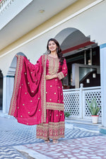 Thumbnail for Teeya Creation Pink Color Chinon Silk Heavy Embroidery Work Wedding Wear Sharara - Distacart