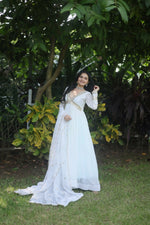 Thumbnail for Jyoti Fashion Women's White Faux Blooming Sequins Zari Embroidered Anarkali Dress with Dupatta - Distacart