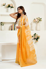 Thumbnail for Vastranavya Yellow White Digital Printed Linen Ready To Wear Designer Saree with Unstitched Blouse - Distacart