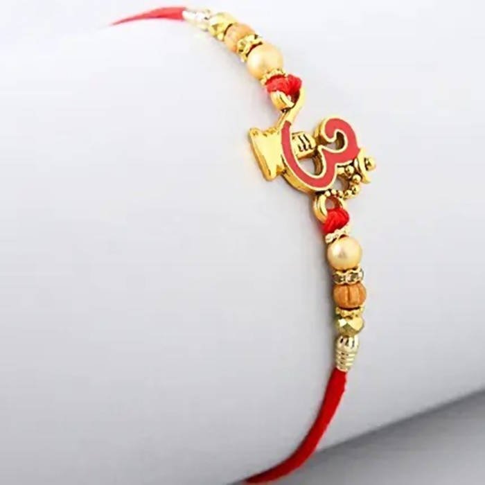 Auspicious Om Pearl Rakhi & Cashew Jar