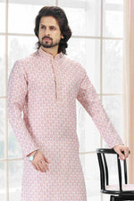 Thumbnail for Raivat Ethnic Cotton Thread Work Kurta Pajama In Baby Pink Colour - Dista