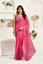 Thumbnail for Vastranavya Pink Digital Printed Linen Ready To Wear Designer Saree with Unstitched Blouse - Distacart