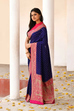 Thumbnail for Joban Fashion Navy Blue Crepe Chiffon Pure Handloom Banarasi Silk Saree