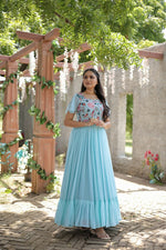Thumbnail for Jyoti Fashion Women's Sky Blue Sequins Thread Embroidery Faux Georgette Anarkali Dress - Distacart