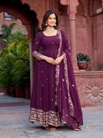 Thumbnail for The52 Women's Beautiful Faux Georgette Fabric Embroidery Work Flared Anarkali Pant and Dupatta Set - Distacart