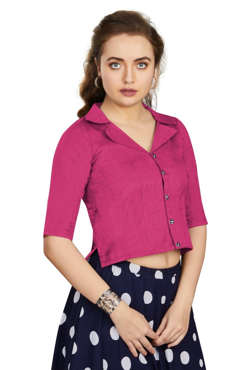 Aastha Fashion Women's Women's Pink Art Silk Button Readymade Blouse - Distacart