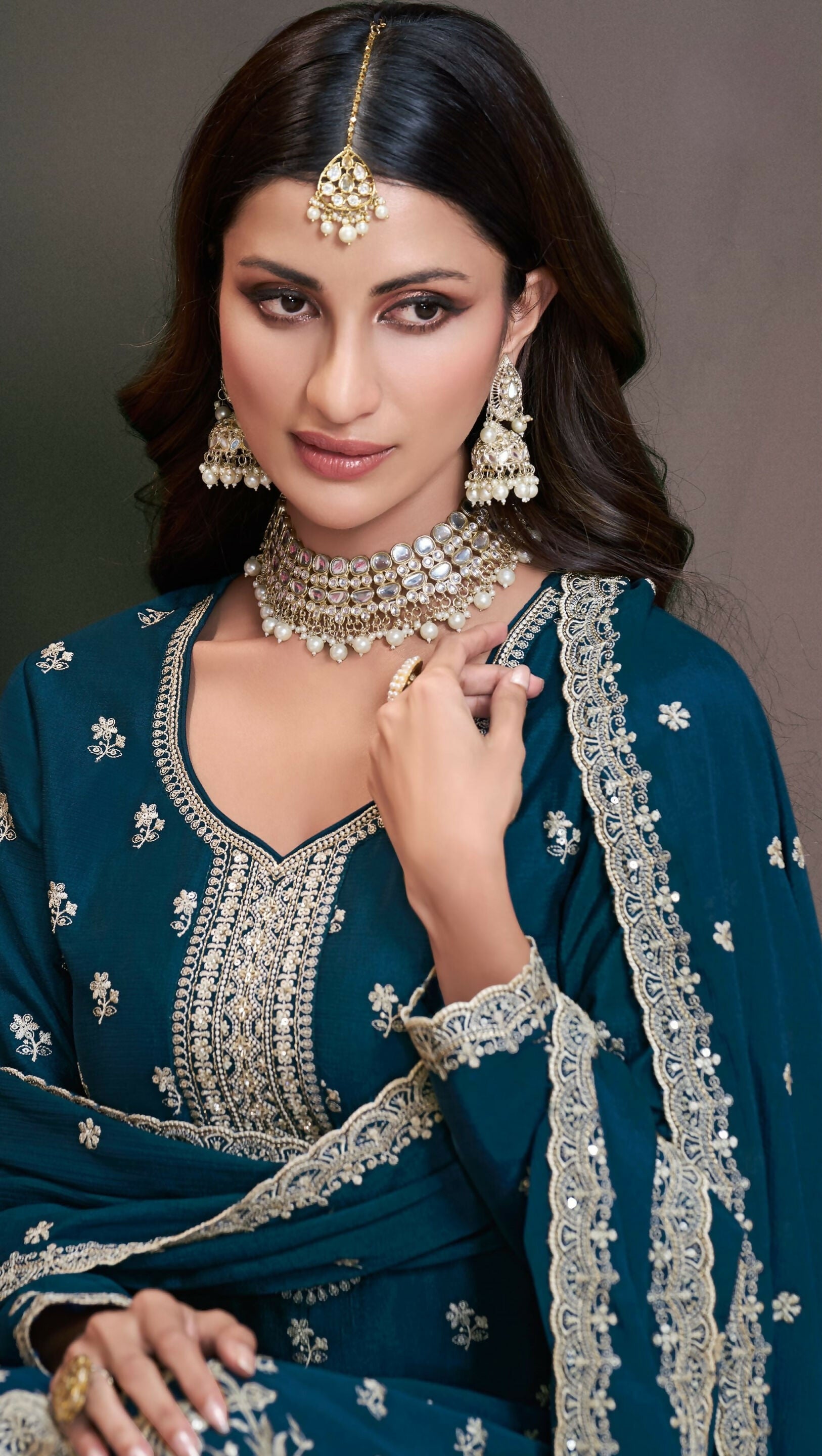 Anaita Teal Green Chinon Embroidered Thread Work Stitched Salwar Suit - Distacart
