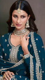 Thumbnail for Anaita Teal Green Chinon Embroidered Thread Work Stitched Salwar Suit - Distacart