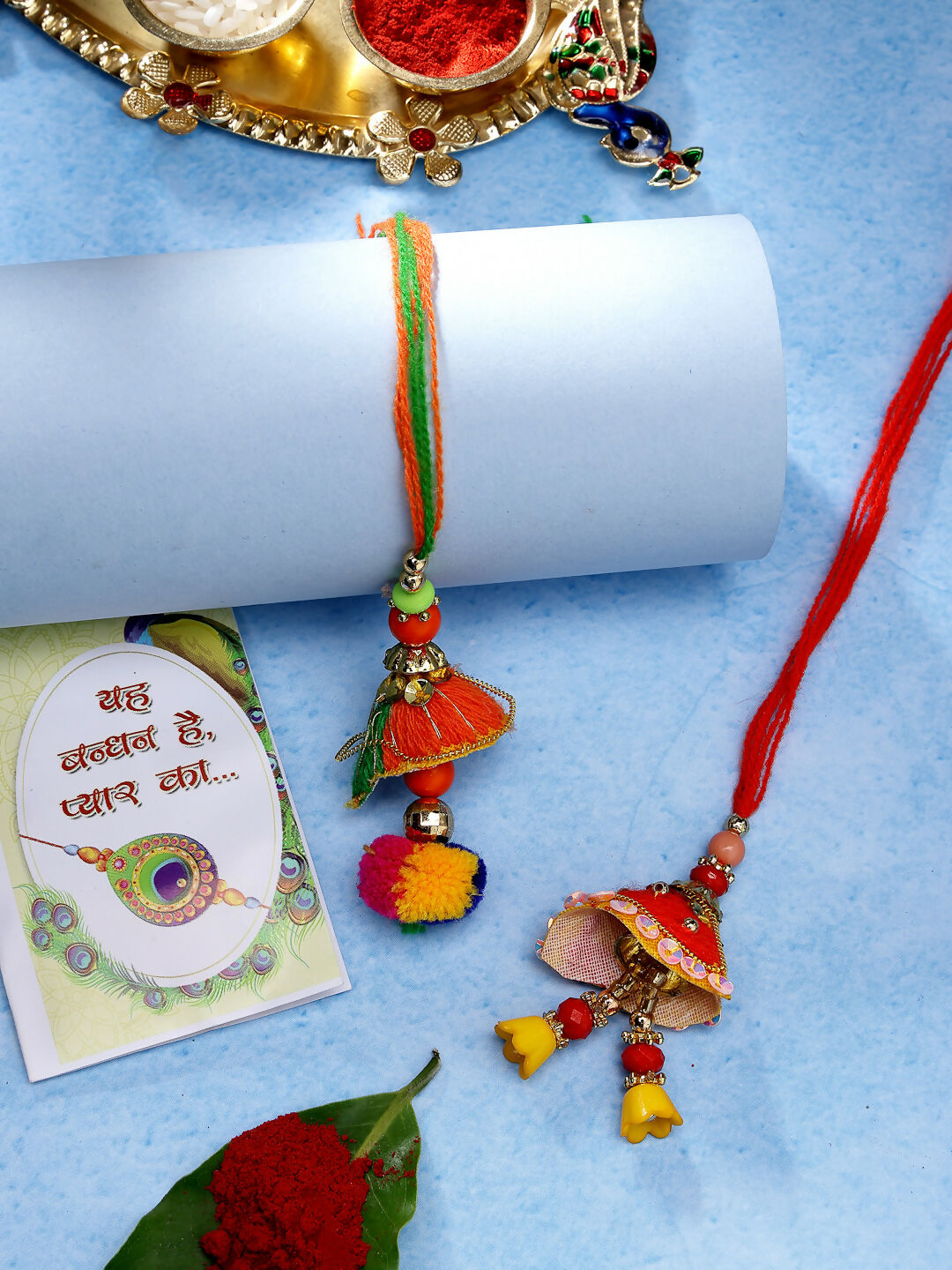 NVR Women Set of 2 Red Beaded Lumba Rakhi With Roli Chawal & Chocolate - Distacart