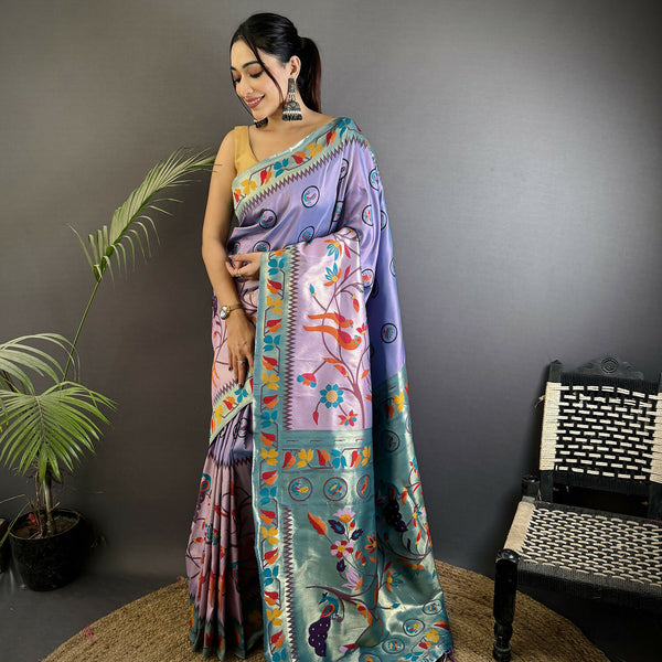 Joban Fashion Lavender Paithani Soft Silk Meenakari Saree