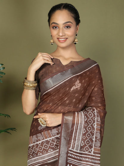 Shree Shyam Fashion Cotton Brown Saree - Distacart