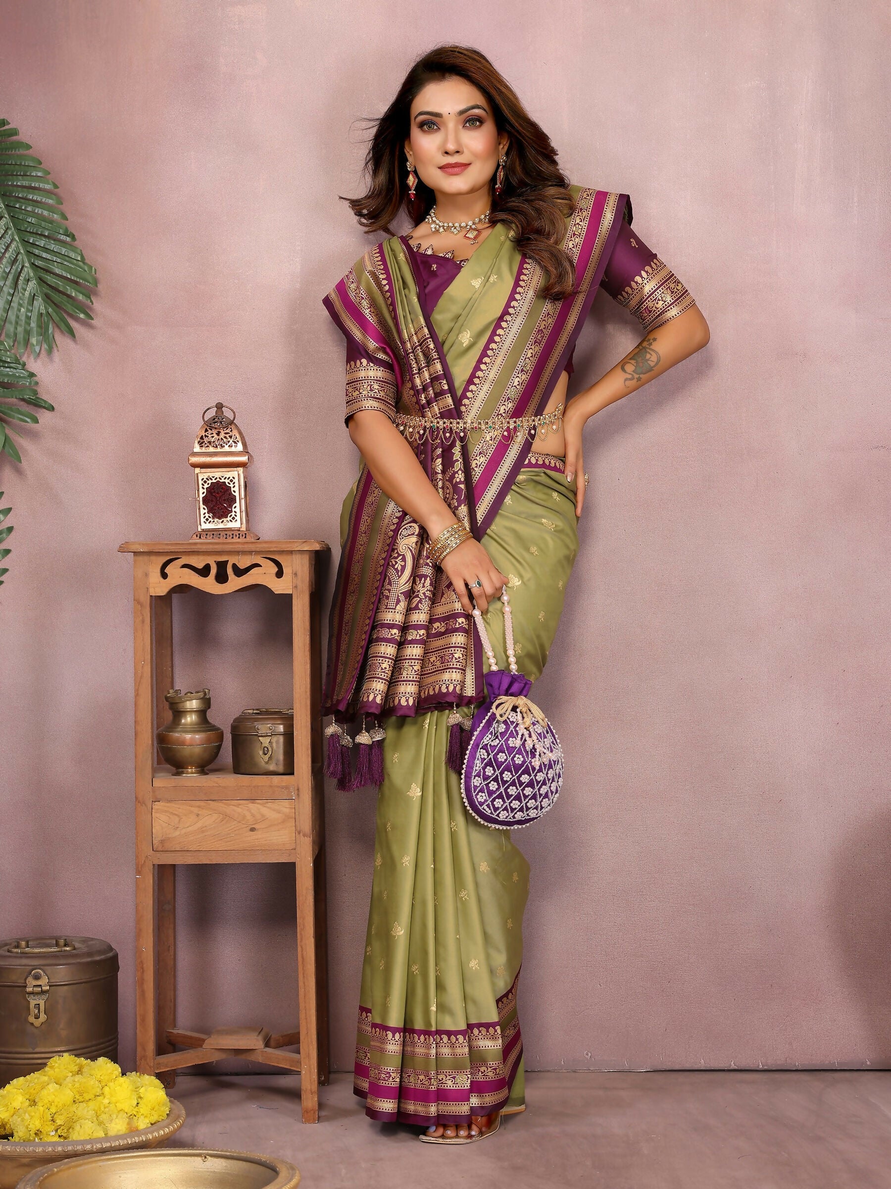 Anaita Green Handloom Kalamkari Silk Saree With Zari Woven Work - Distacart
