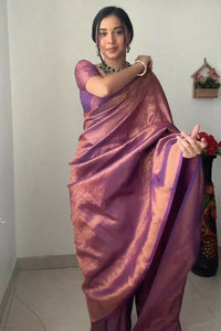 Thumbnail for Malishka litchi Silk Jacquard Ready To Wear Saree With Blouse Piece - Majenta - Distacart