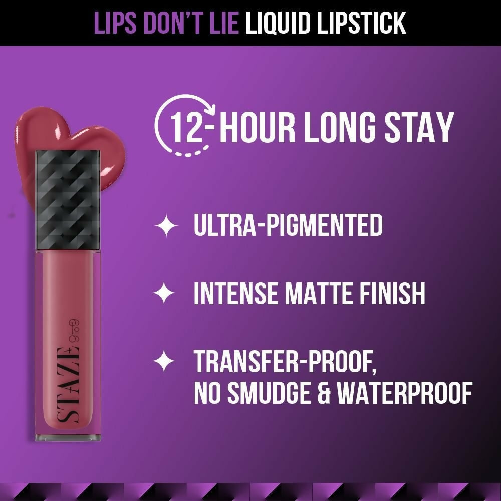 Staze 9to9 Lips Don't Lie Matte + Transferproof Liquid Lipstick - 02 Pink Mood On - Distacart