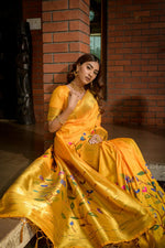 Thumbnail for Jyoti Fashion Women's Yellow Paithani Silk Zari Woven Saree with Blouse - Distacart