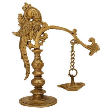 CraftVatika Brass Traditional Peacock Diya Oil Lamp Hanging Showpiece - Dista