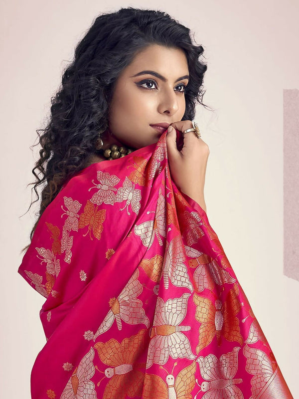 Preksha Creation Banarasi Soft Silk Women Red Saree - Distacart