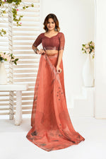 Thumbnail for Vastranavya Brown Digital Printed Linen Ready To Wear Designer Saree with Unstitched Blouse - Distacart