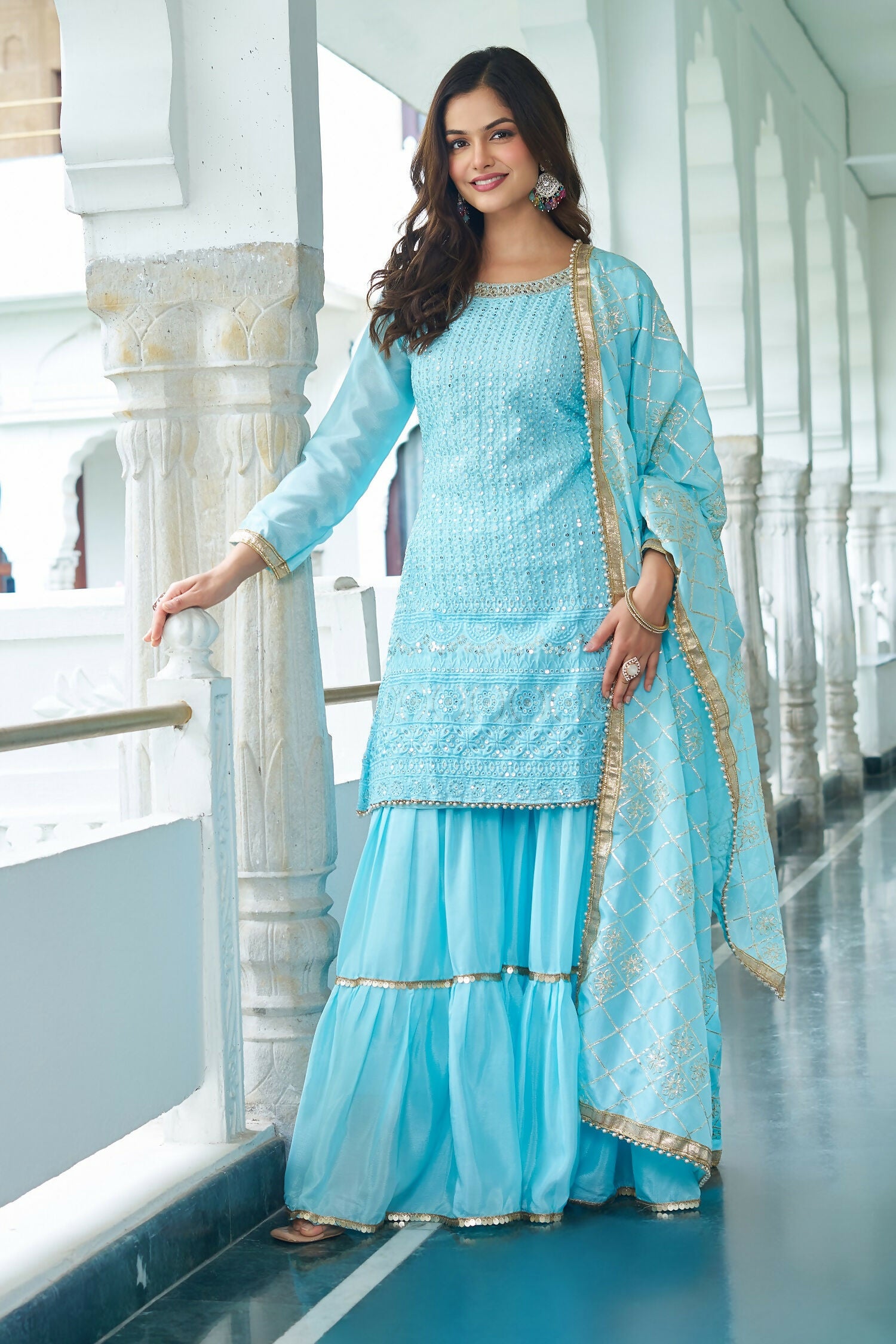 Teeya Creation Sky Color Chinon Silk Heavy Embroidery Work Fully Stitched Salwar Suit