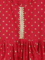 Thumbnail for Ahalyaa Red Crepe Gold Printed Kids Kurta Sharara Set For Girls - Distacart